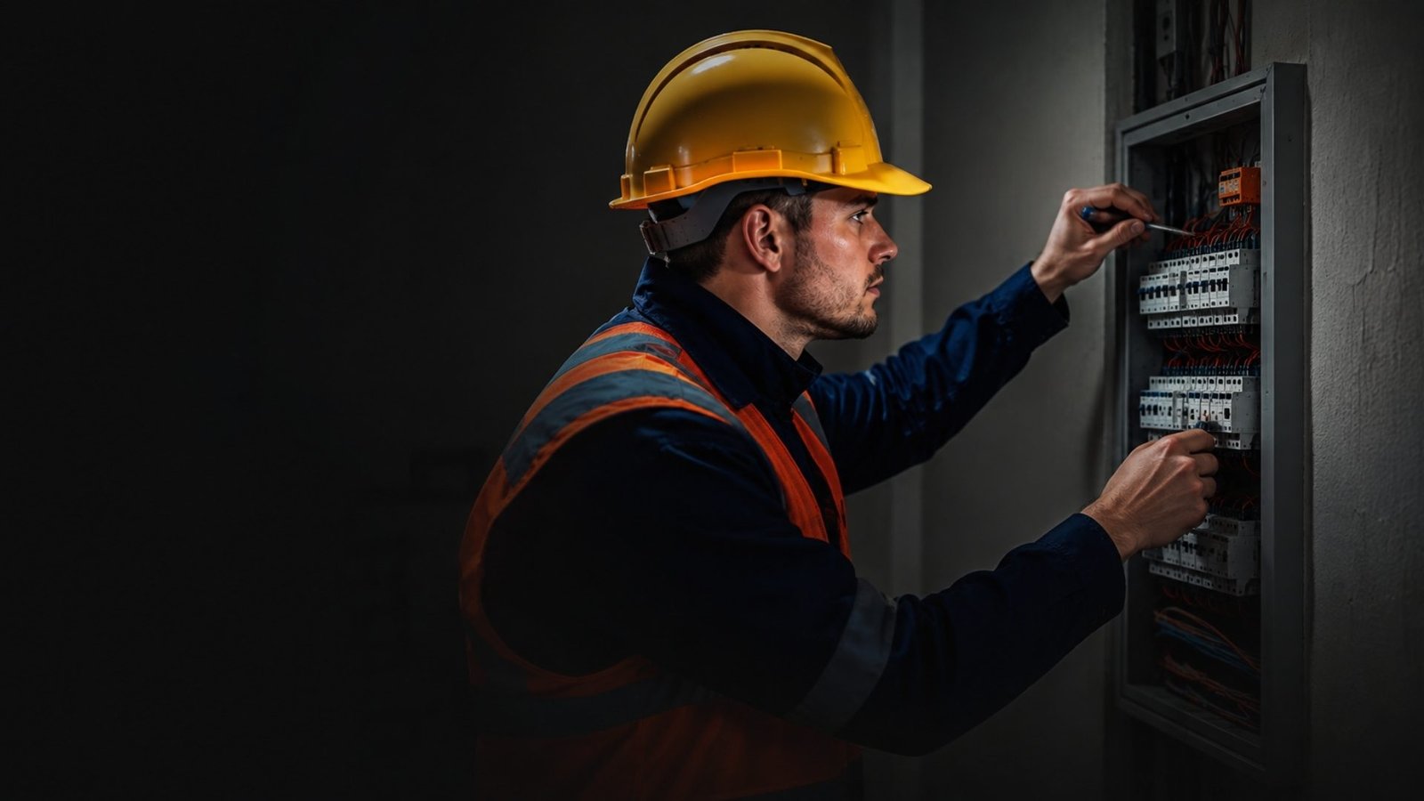 Eletricista profissional a caminho de um atendimento residencial